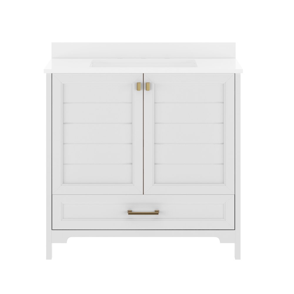 Haven 36" Bathroom Vanity with Sink, Storage Cabinet with Gold Hardware, White. Picture 11