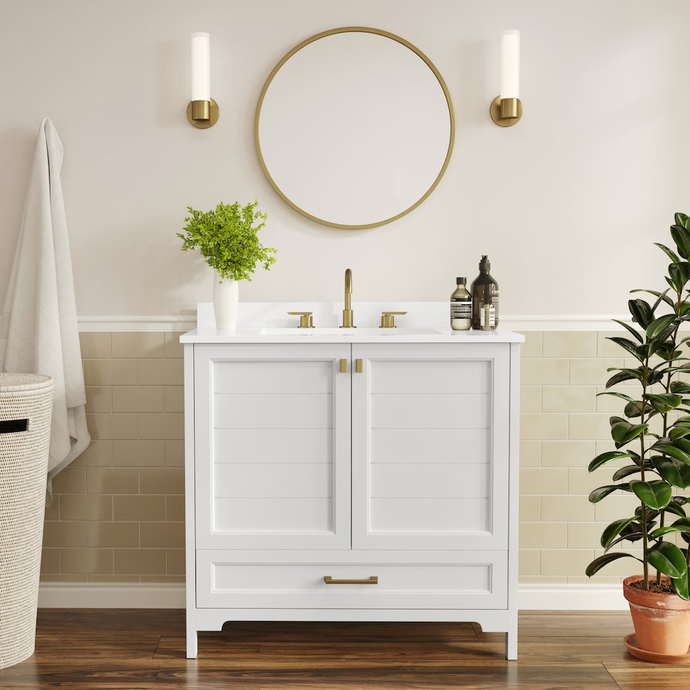 Haven 36" Bathroom Vanity with Sink, Storage Cabinet with Gold Hardware, White. Picture 3