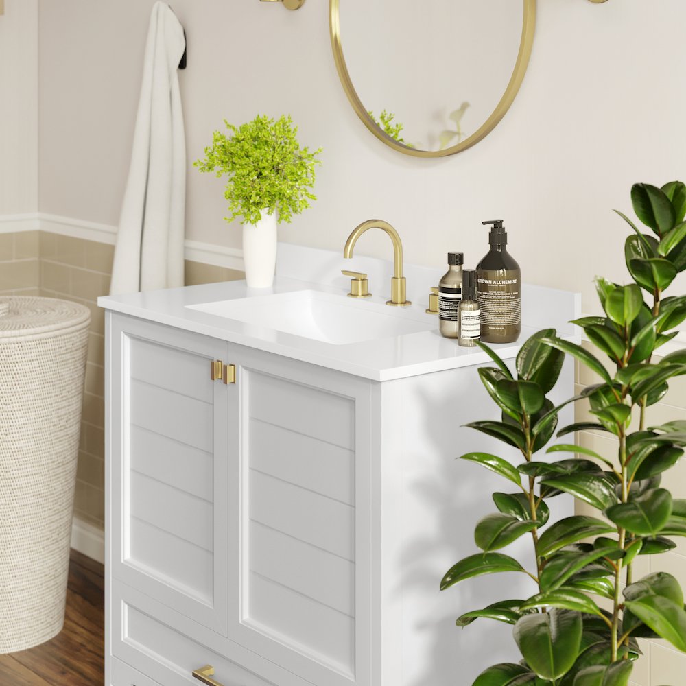 Haven 36" Bathroom Vanity with Sink, Storage Cabinet with Gold Hardware, White. Picture 7