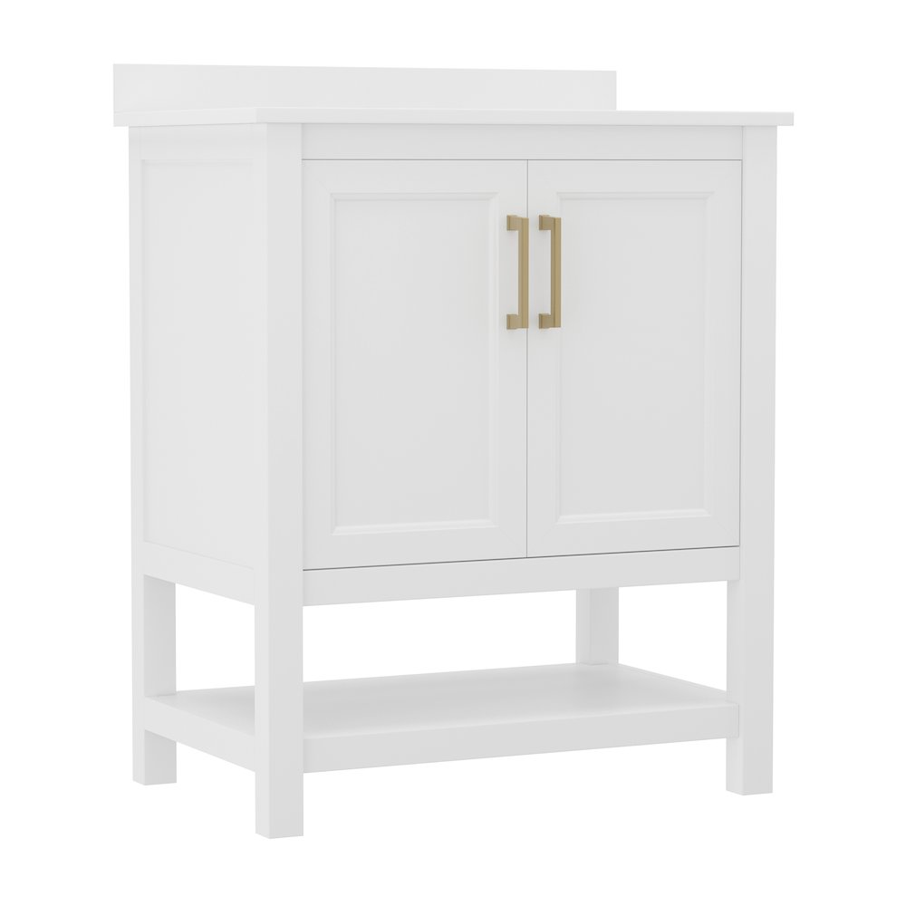30 Inch Contemporary Bathroom Vanity with Sink Combo, White Frame/Gold Hardware. Picture 1