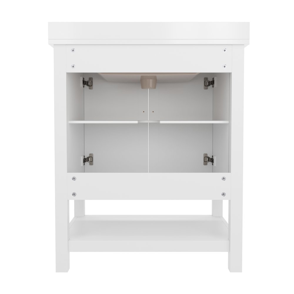 30 Inch Contemporary Bathroom Vanity with Sink Combo, White Frame/Gold Hardware. Picture 8