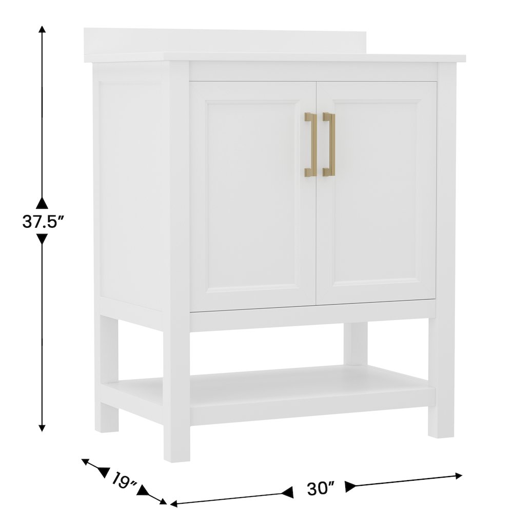 30 Inch Contemporary Bathroom Vanity with Sink Combo, White Frame/Gold Hardware. Picture 5