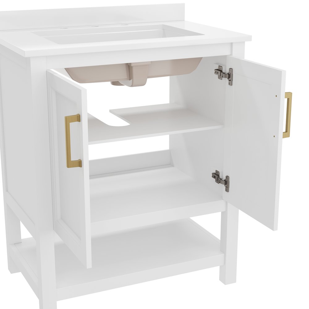 30 Inch Contemporary Bathroom Vanity with Sink Combo, White Frame/Gold Hardware. Picture 9