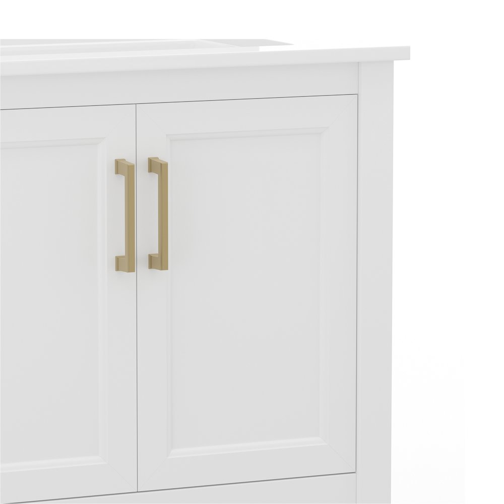 30 Inch Contemporary Bathroom Vanity with Sink Combo, White Frame/Gold Hardware. Picture 12
