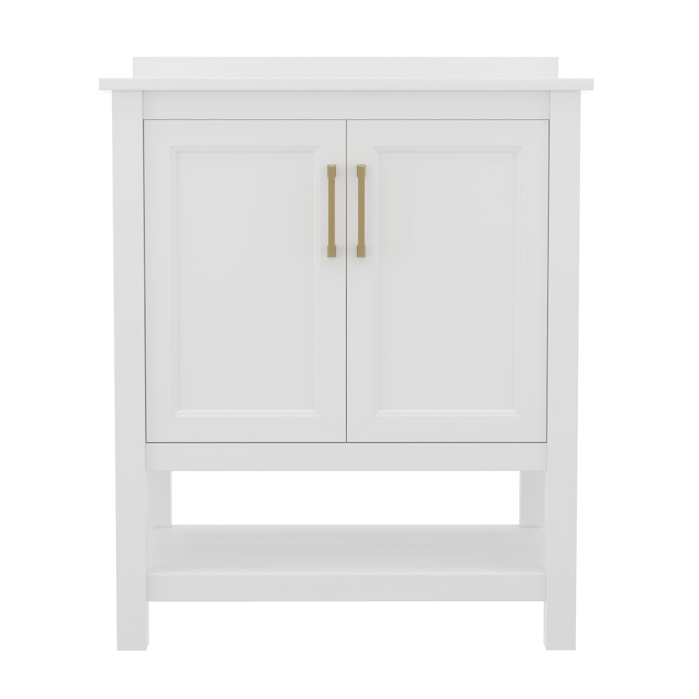 30 Inch Contemporary Bathroom Vanity with Sink Combo, White Frame/Gold Hardware. Picture 11