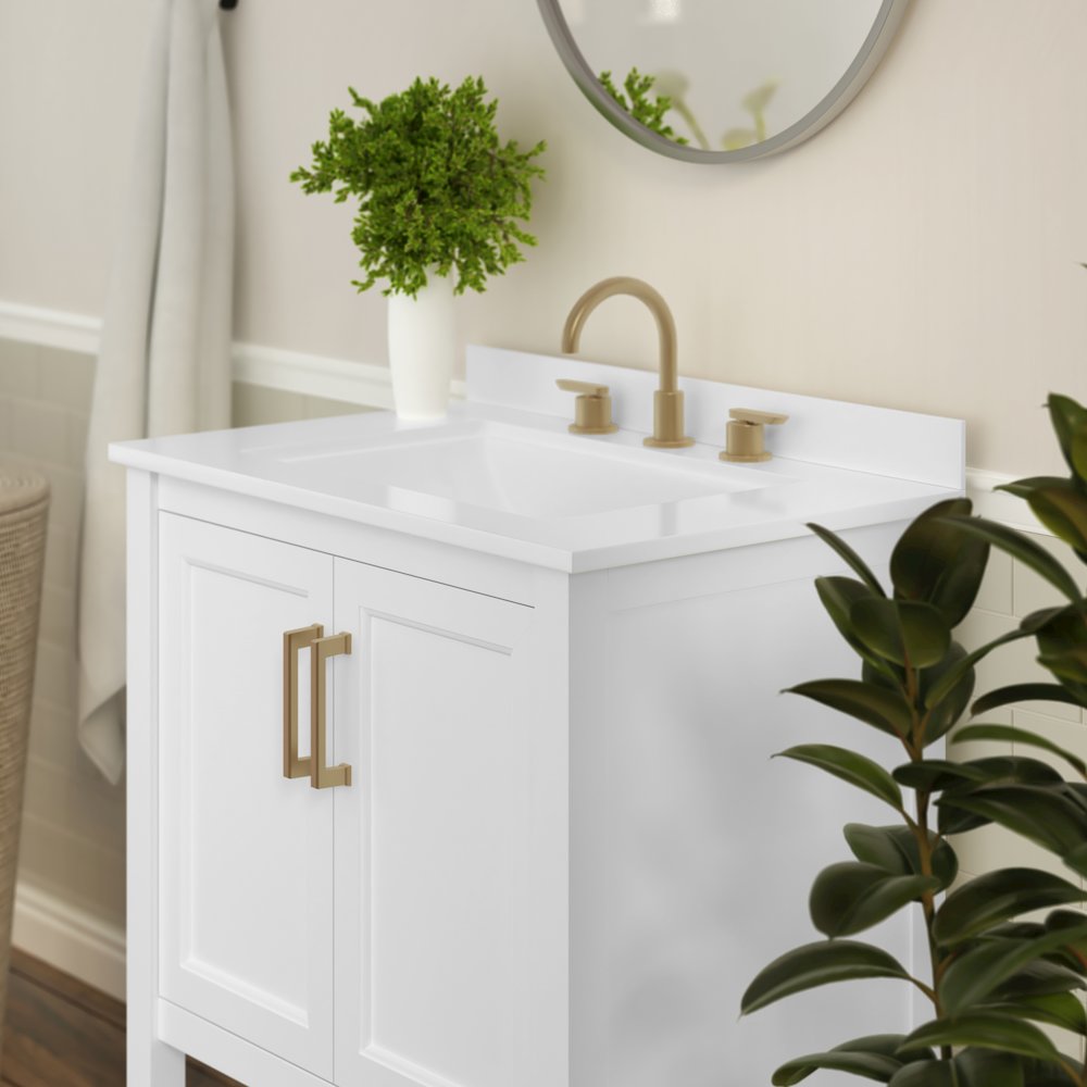 30 Inch Contemporary Bathroom Vanity with Sink Combo, White Frame/Gold Hardware. Picture 6