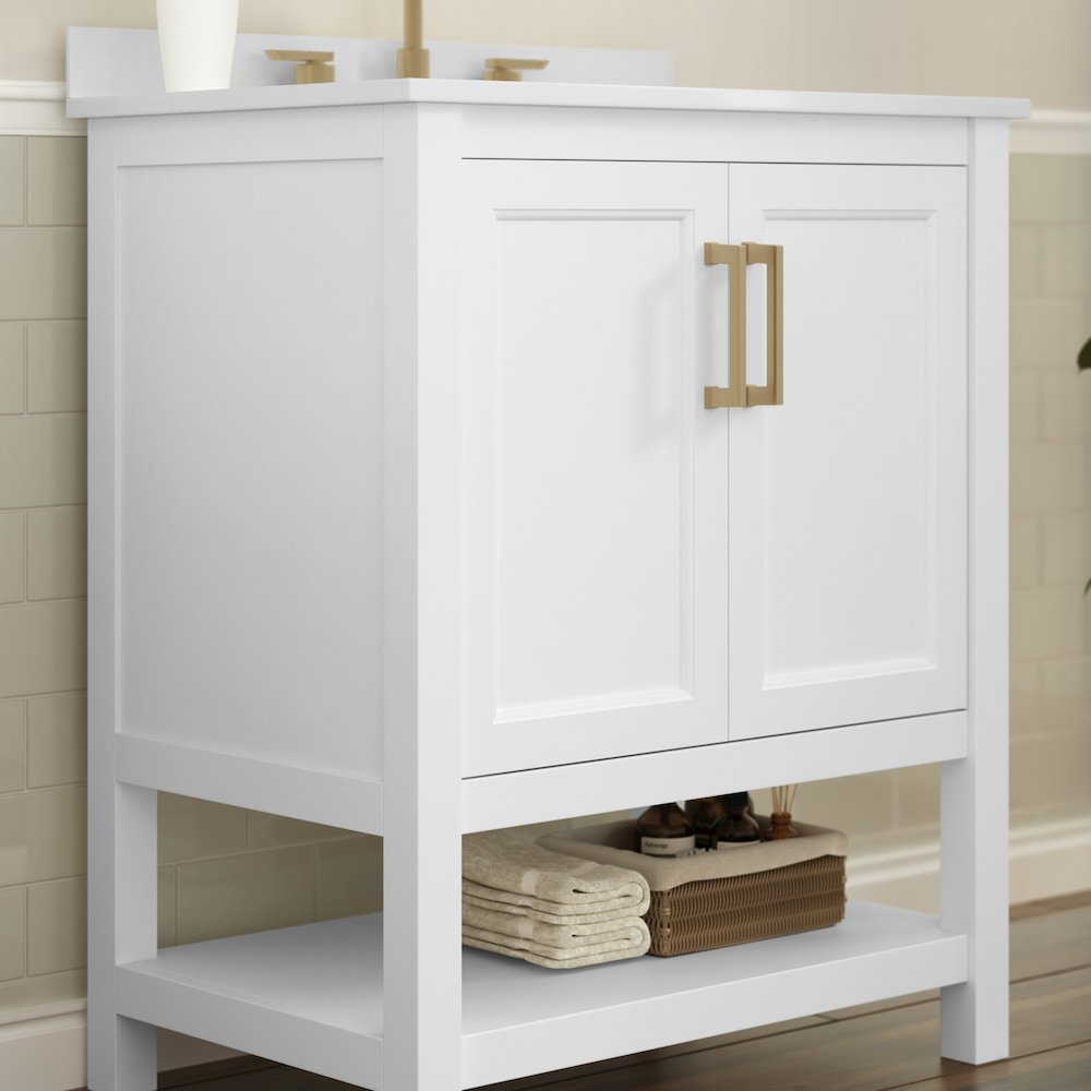 30 Inch Contemporary Bathroom Vanity with Sink Combo, White Frame/Gold Hardware. Picture 7