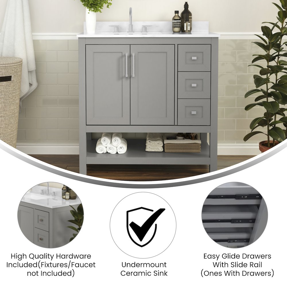 36 Inch Contemporary Bathroom Vanity with Storage Drawers and Sink Combo. Picture 4