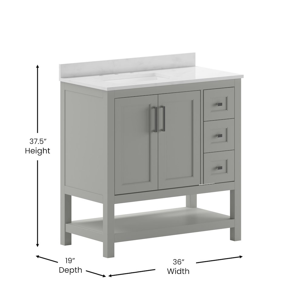 36 Inch Contemporary Bathroom Vanity with Storage Drawers and Sink Combo. Picture 5