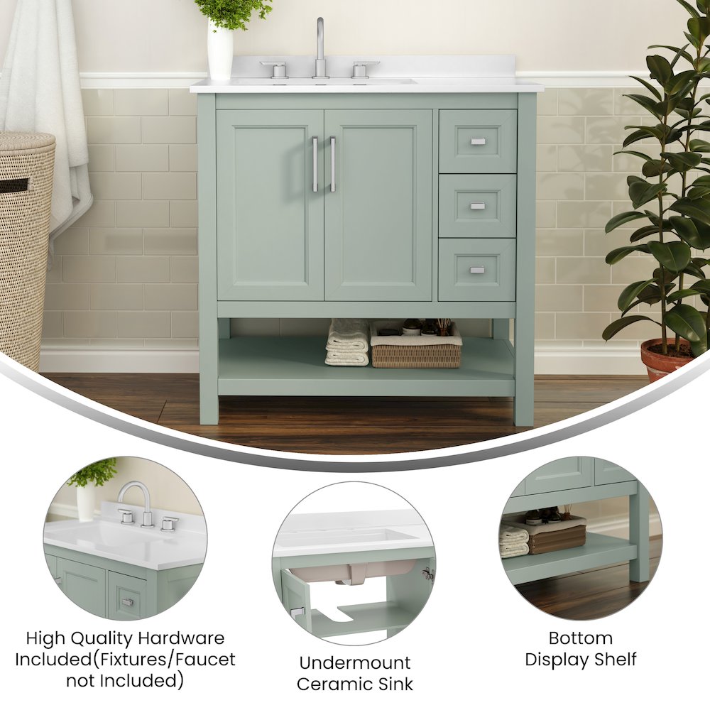 36in Bathroom Vanity with Storage Drawers and Sink Combo, Sage Frame. Picture 4