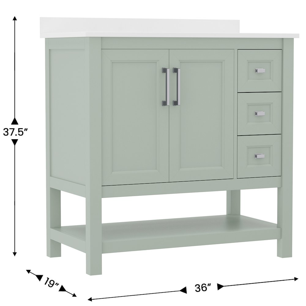 36in Bathroom Vanity with Storage Drawers and Sink Combo, Sage Frame. Picture 5