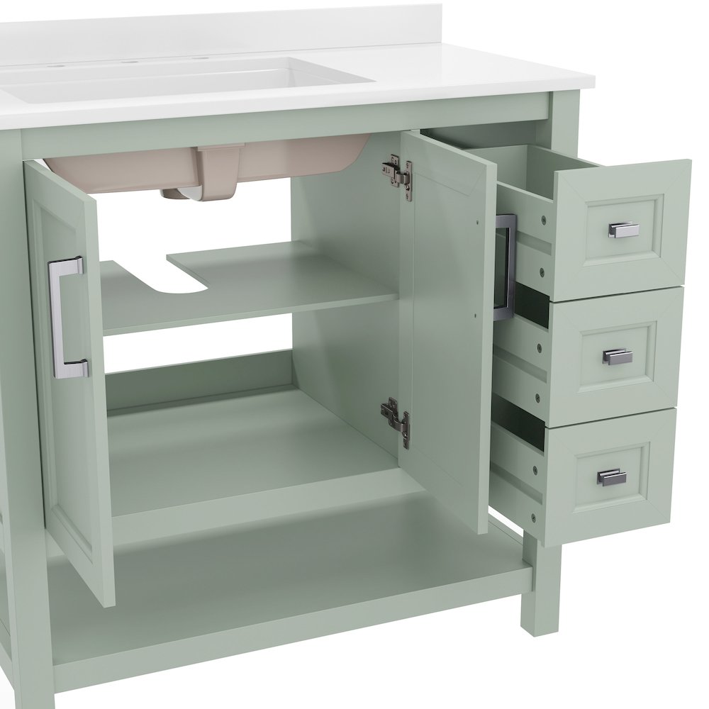 36in Bathroom Vanity with Storage Drawers and Sink Combo, Sage Frame. Picture 9