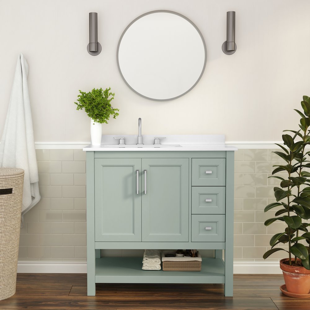 36in Bathroom Vanity with Storage Drawers and Sink Combo, Sage Frame. Picture 3