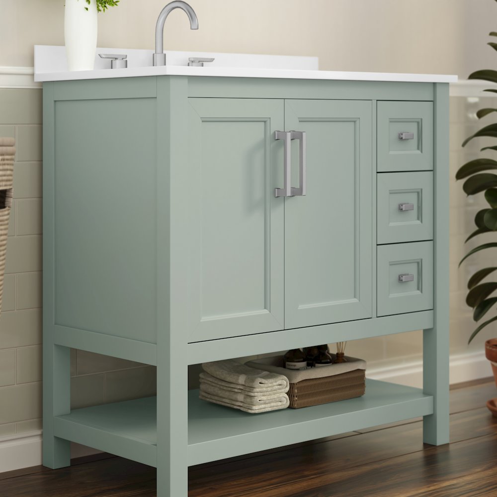 36in Bathroom Vanity with Storage Drawers and Sink Combo, Sage Frame. Picture 7