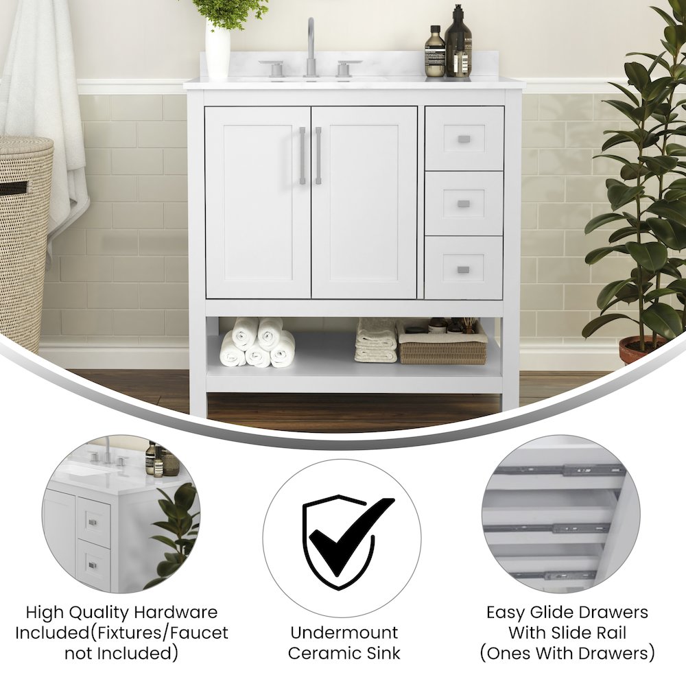 36 Inch Contemporary Bathroom Vanity with Storage Drawers and Sink Combo. Picture 4