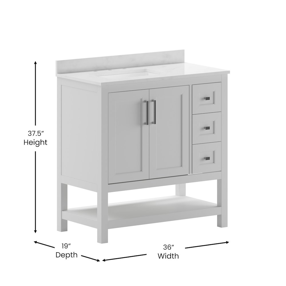 36 Inch Contemporary Bathroom Vanity with Storage Drawers and Sink Combo. Picture 5