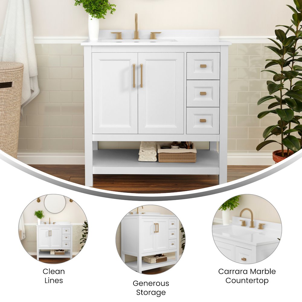 36in Bathroom Vanity with Storage Drawers and Sink Combo, White Frame. Picture 4