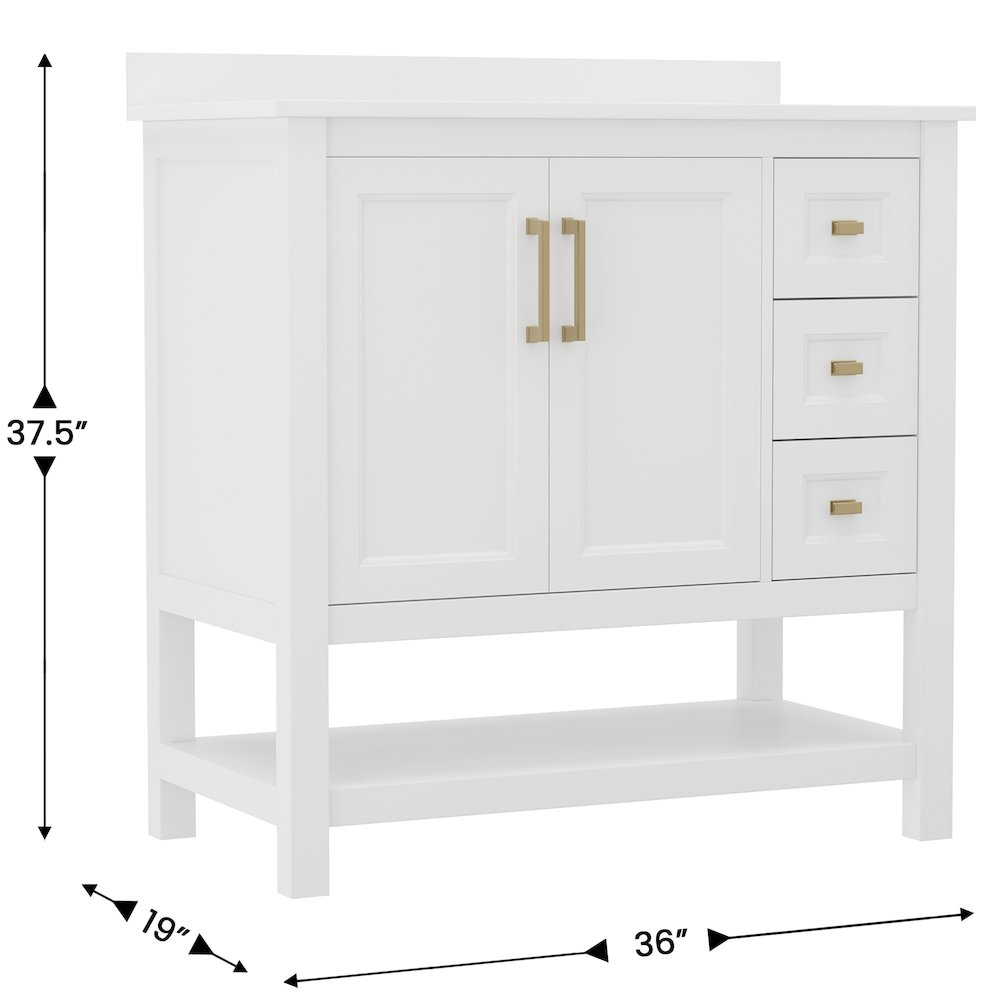 36in Bathroom Vanity with Storage Drawers and Sink Combo, White Frame. Picture 5
