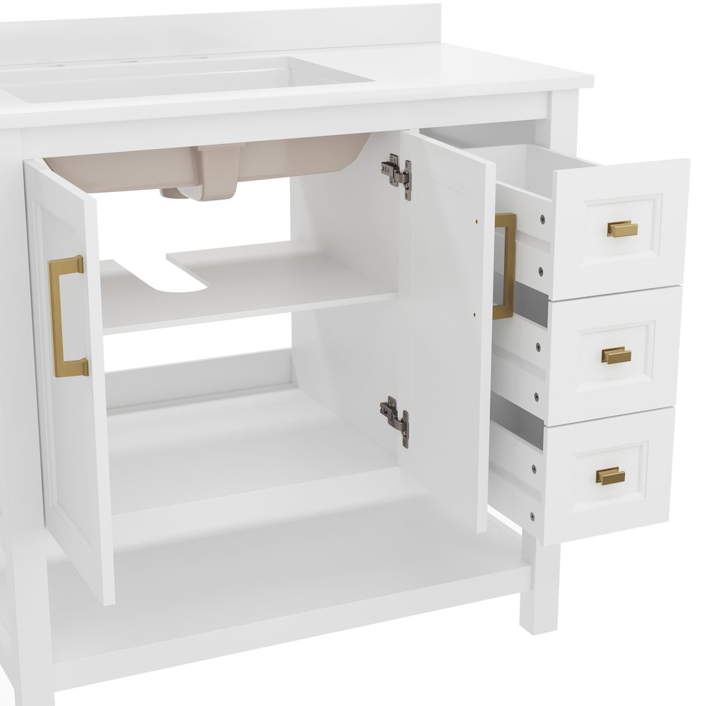 36in Bathroom Vanity with Storage Drawers and Sink Combo, White Frame. Picture 9