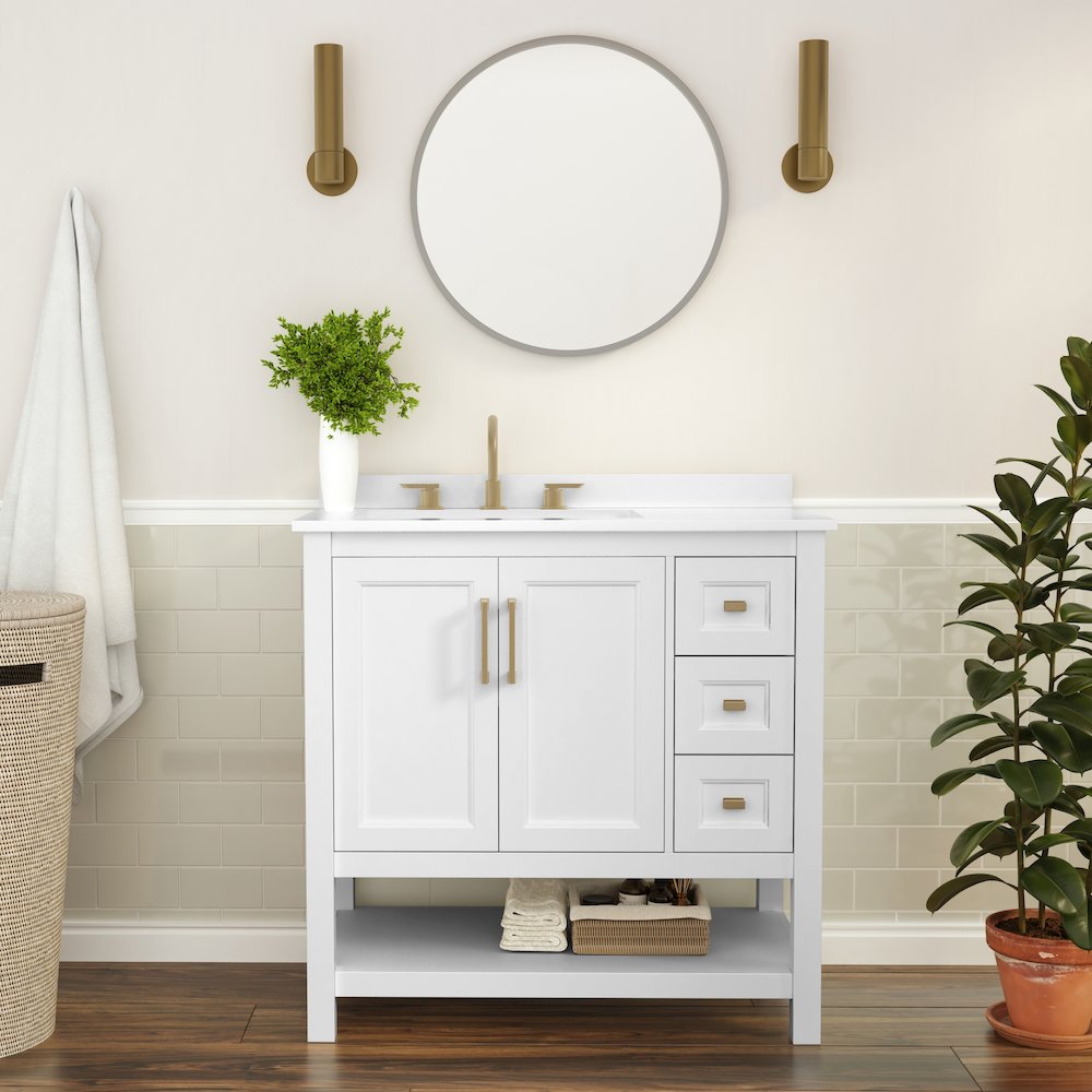 36in Bathroom Vanity with Storage Drawers and Sink Combo, White Frame. Picture 3