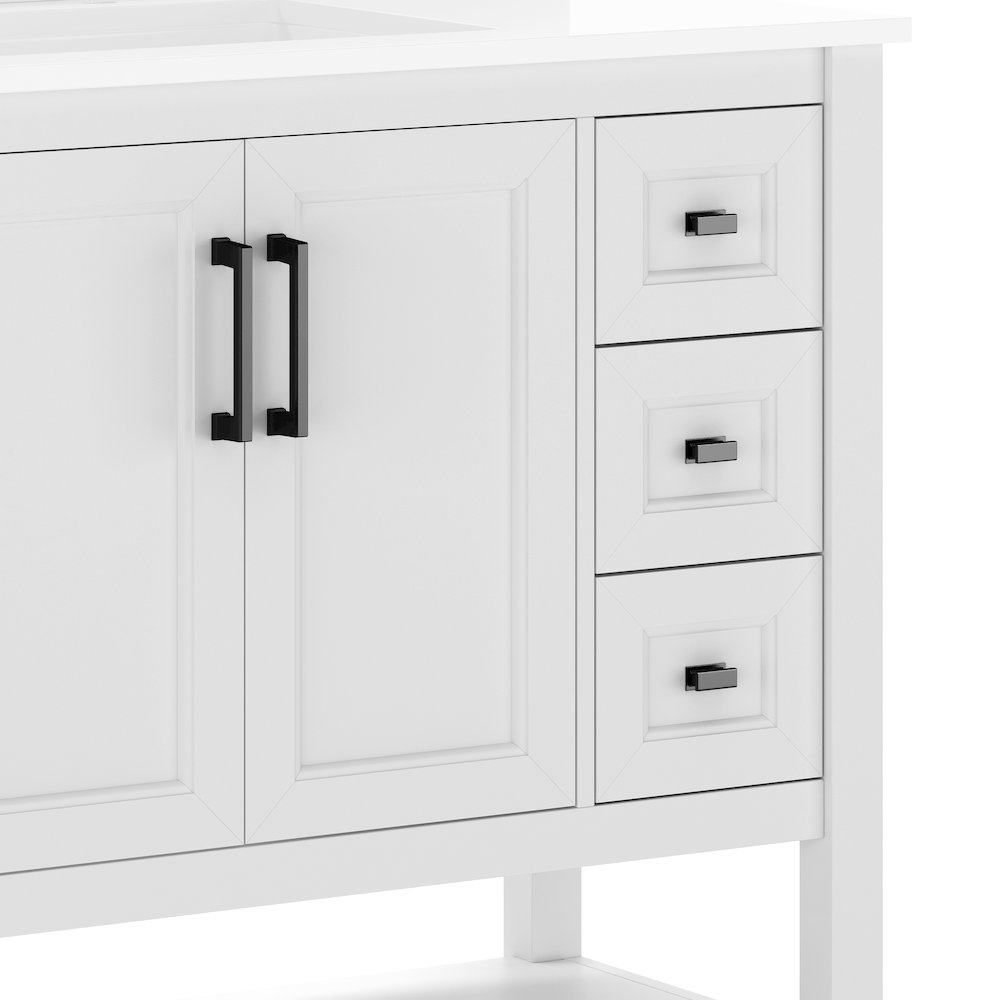 Vega 36" Bathroom Vanity with Sink, Cabinet with Black Hardware, White/White. Picture 9