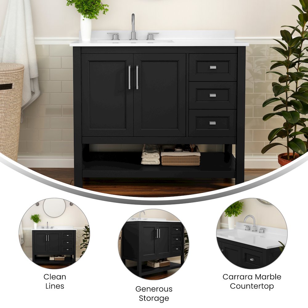 42in Bathroom Vanity with Storage Drawers and Sink Combo, Black Frame. Picture 4