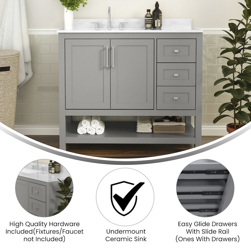 42 Inch Contemporary Bathroom Vanity with Storage Drawers and Sink Combo. Picture 4