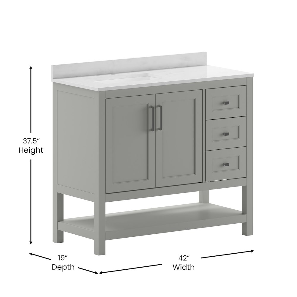 42 Inch Contemporary Bathroom Vanity with Storage Drawers and Sink Combo. Picture 5
