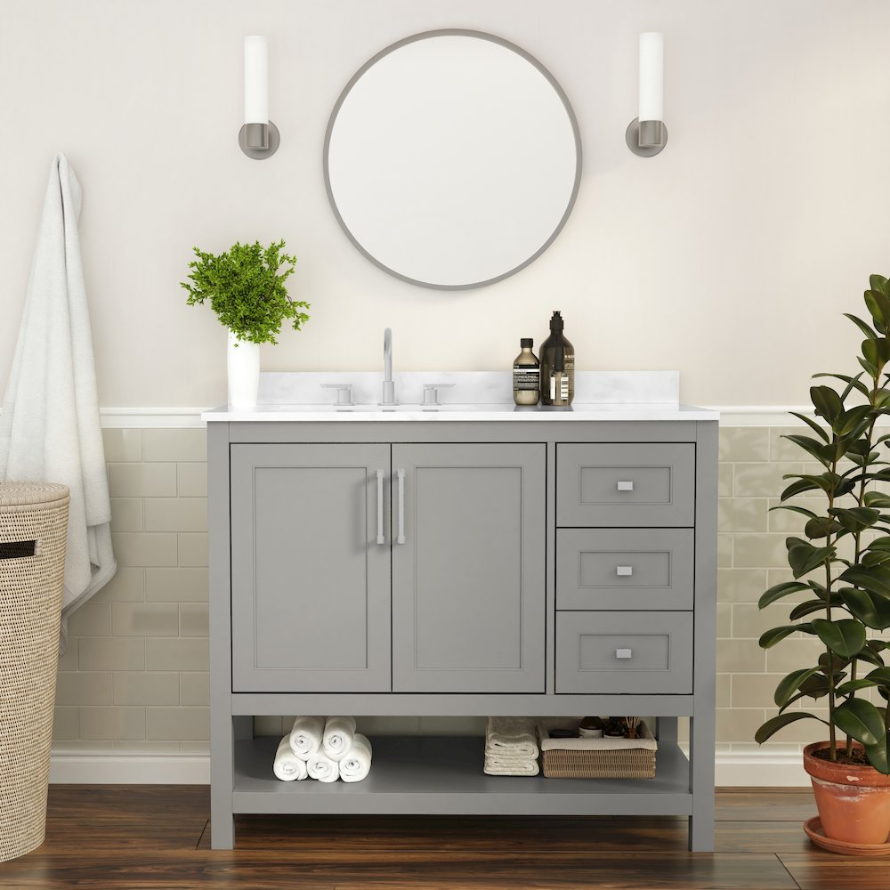 42 Inch Contemporary Bathroom Vanity with Storage Drawers and Sink Combo. Picture 2