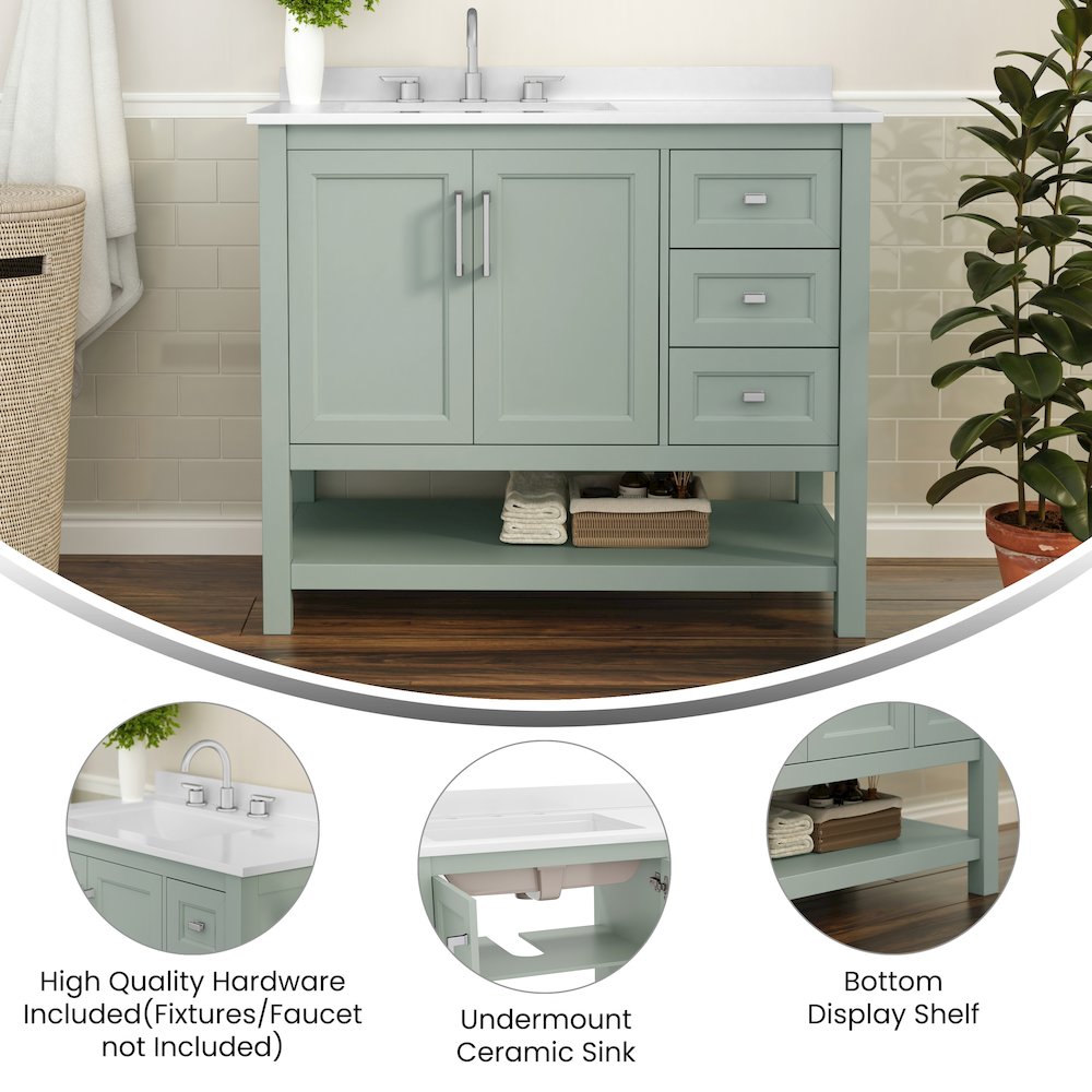 42in Bathroom Vanity with Storage Drawers and Sink Combo, Sage Frame. Picture 4
