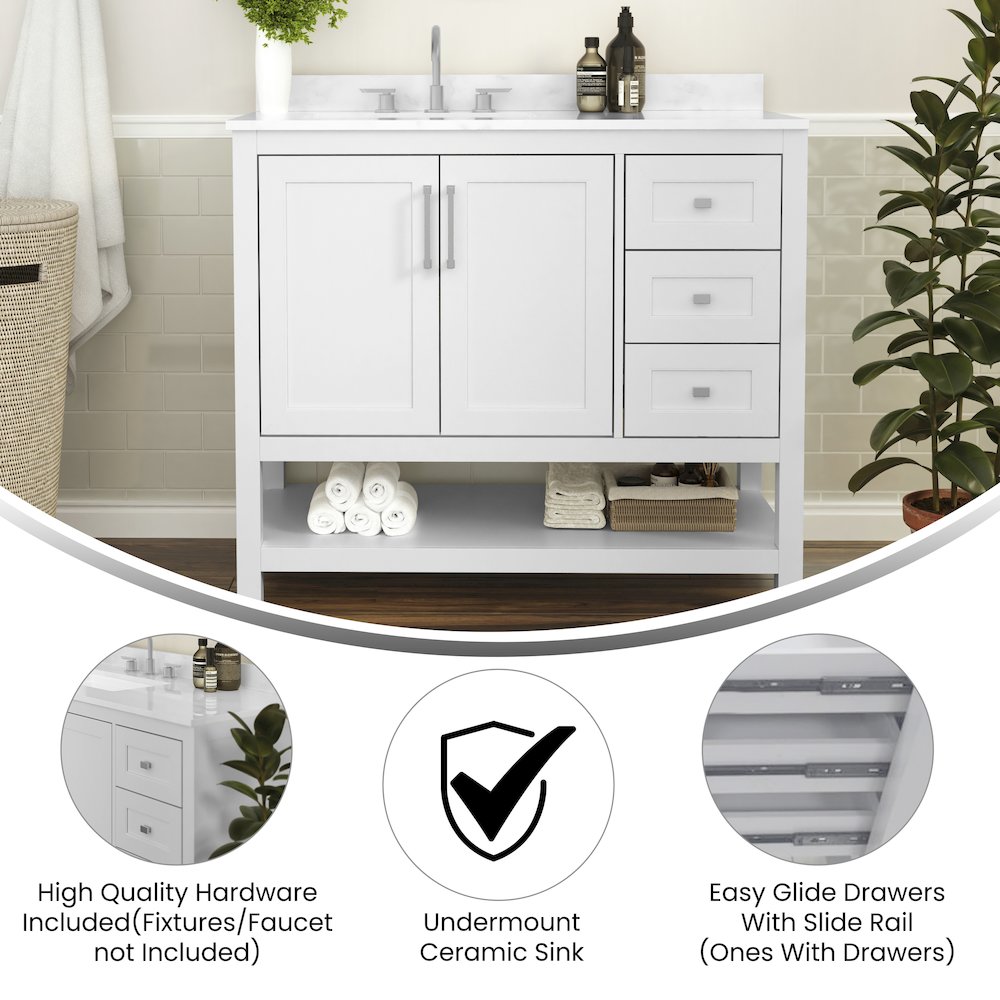 42 Inch Contemporary Bathroom Vanity with Storage Drawers and Sink Combo. Picture 4