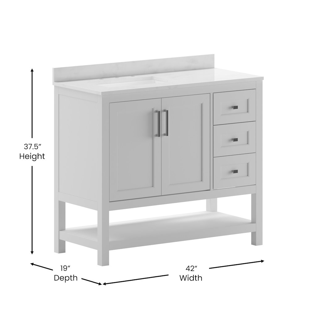 42 Inch Contemporary Bathroom Vanity with Storage Drawers and Sink Combo. Picture 5