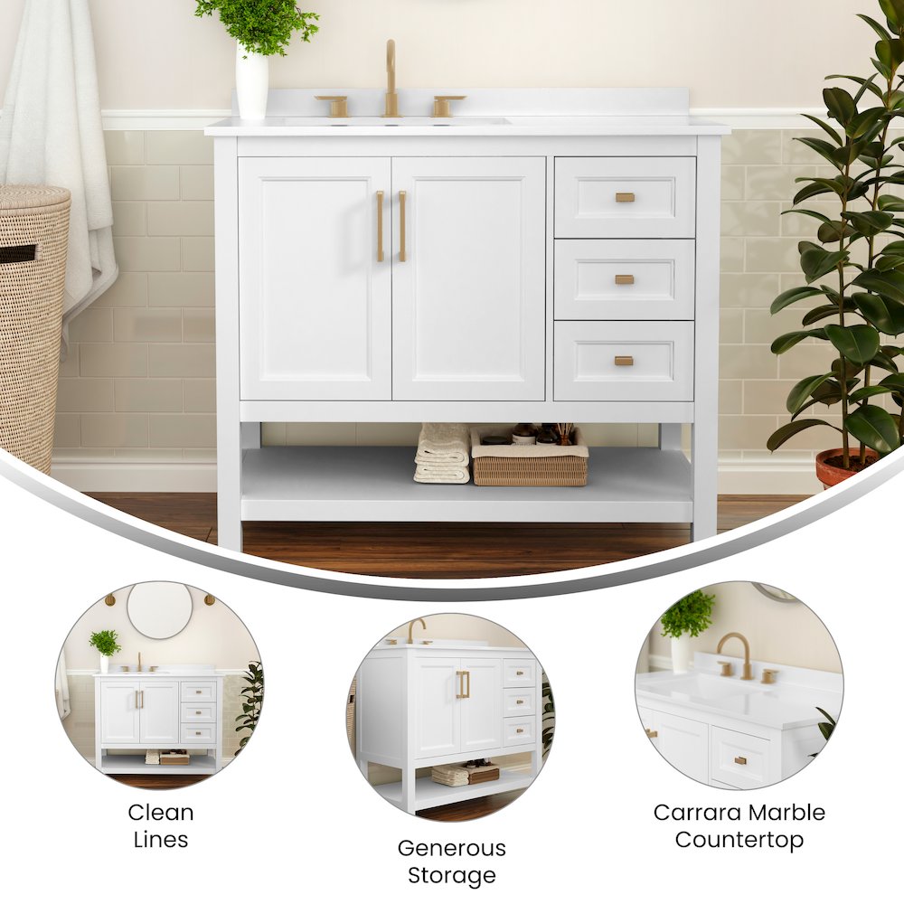 42in Bathroom Vanity with Storage Drawers and Sink Combo, White Frame. Picture 4