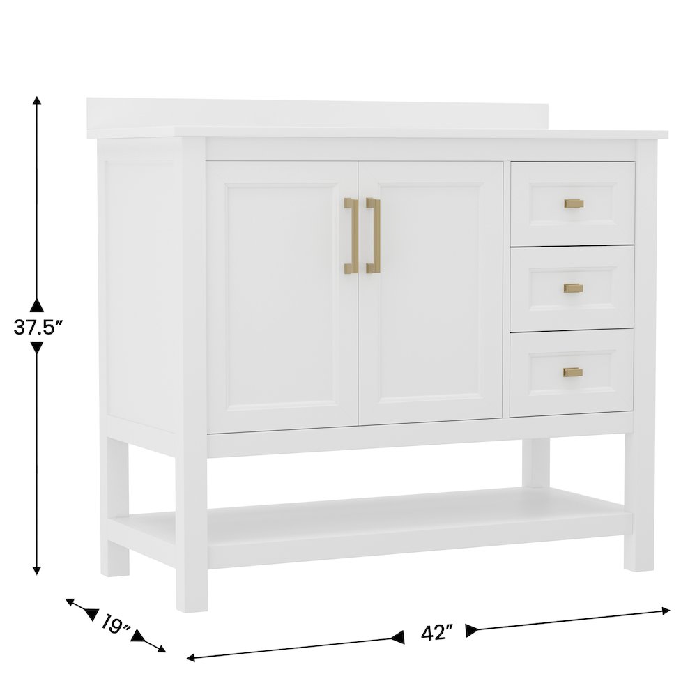 42in Bathroom Vanity with Storage Drawers and Sink Combo, White Frame. Picture 5