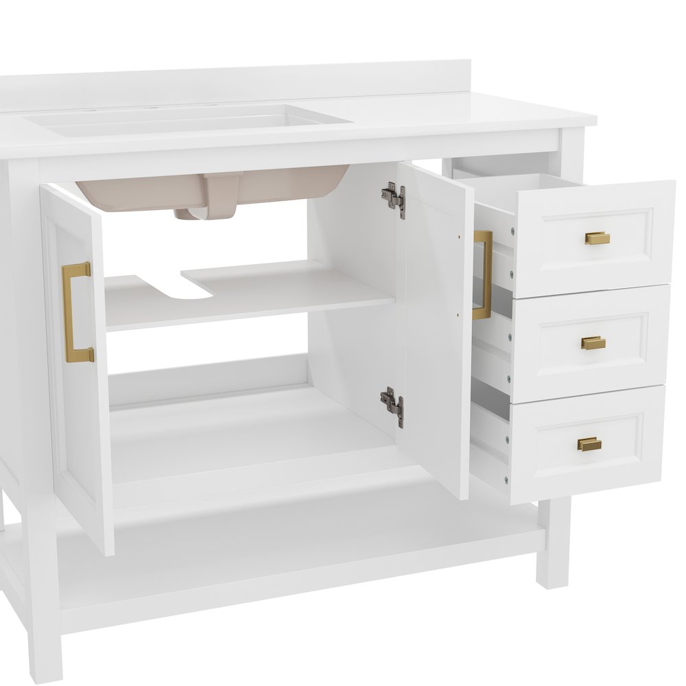 42in Bathroom Vanity with Storage Drawers and Sink Combo, White Frame. Picture 9