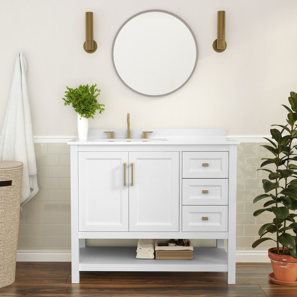 42in Bathroom Vanity with Storage Drawers and Sink Combo, White Frame. Picture 3
