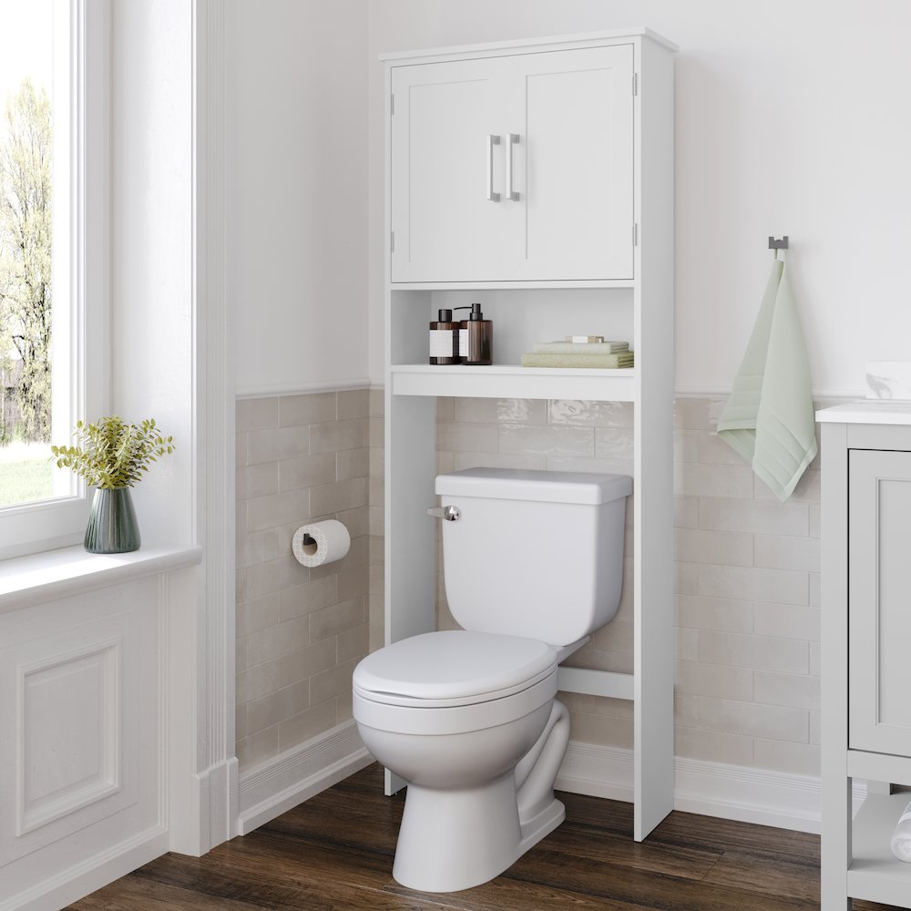 Modern Over the Toilet Bathroom Storage Cabinet Organizer, White. Picture 3