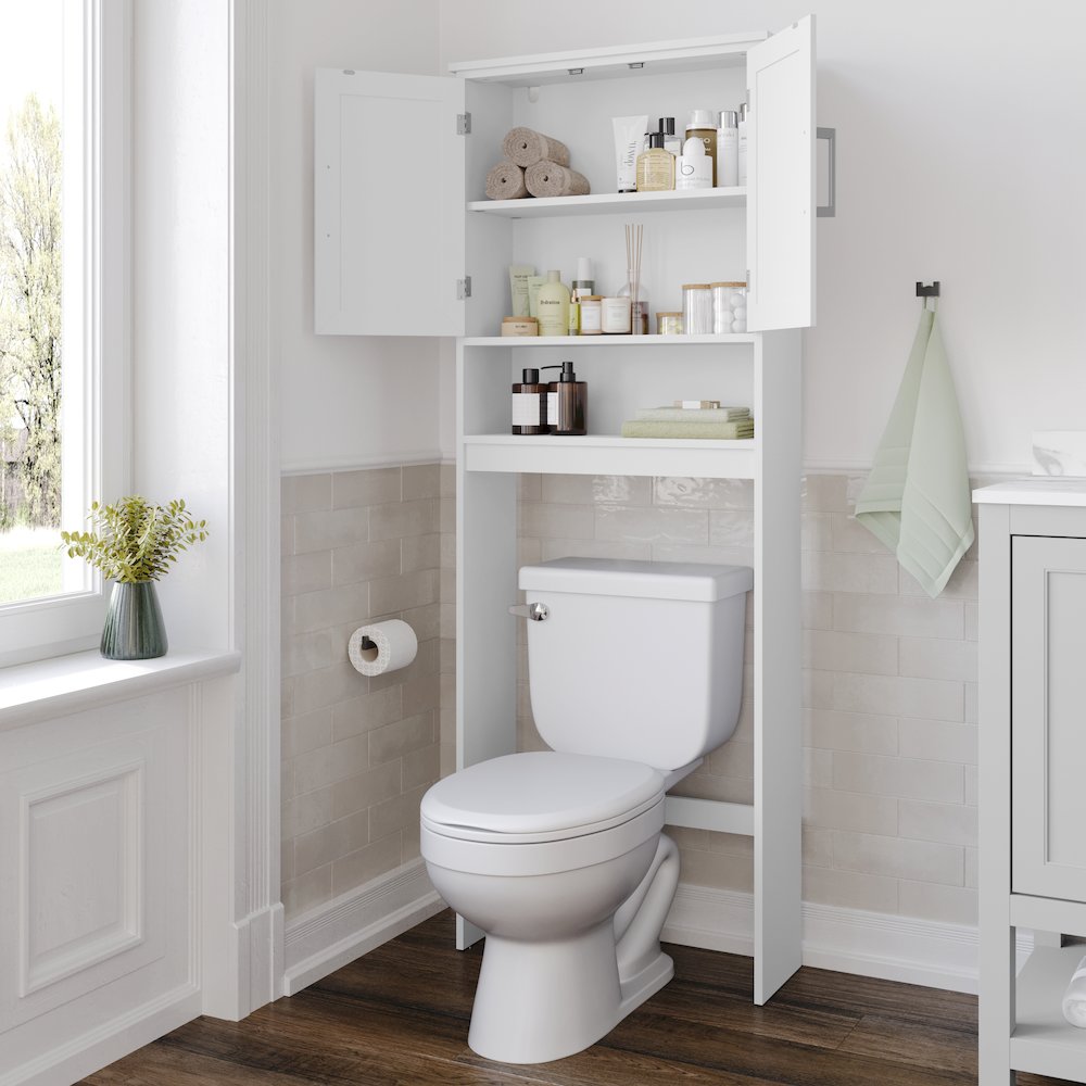 Modern Over the Toilet Bathroom Storage Cabinet Organizer, White. Picture 7
