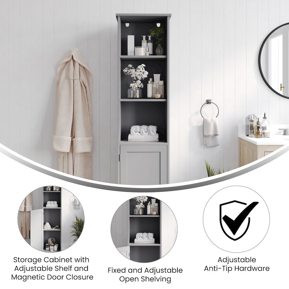 Modern Tall Linen Tower Storage Cabinet, Gray. Picture 4