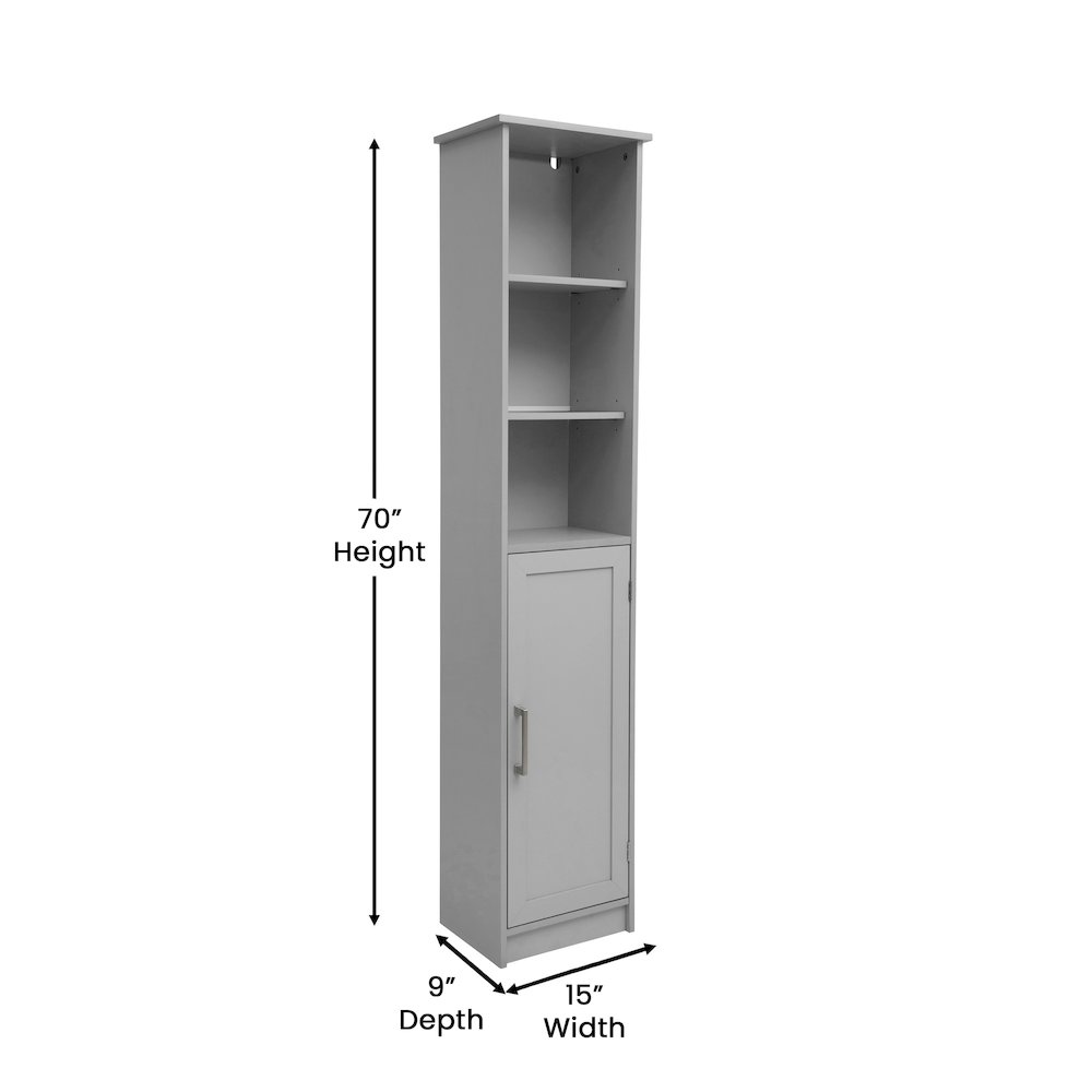 Modern Tall Linen Tower Storage Cabinet, Gray. Picture 5