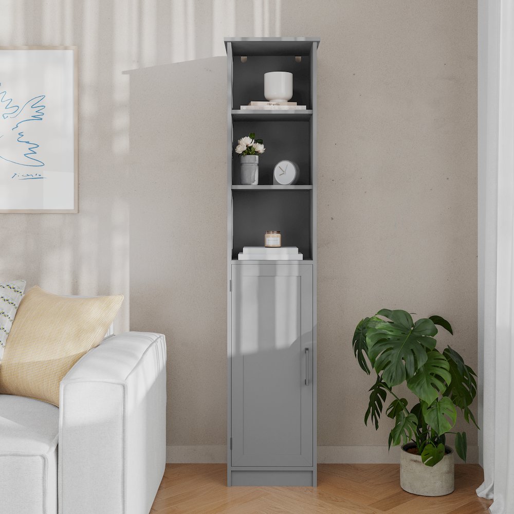 Modern Tall Linen Tower Storage Cabinet, Gray. Picture 7