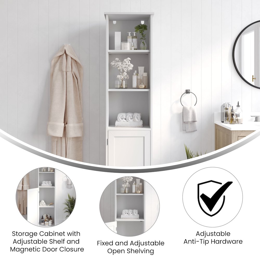 Modern Tall Linen Tower Storage Cabinet, White. Picture 4