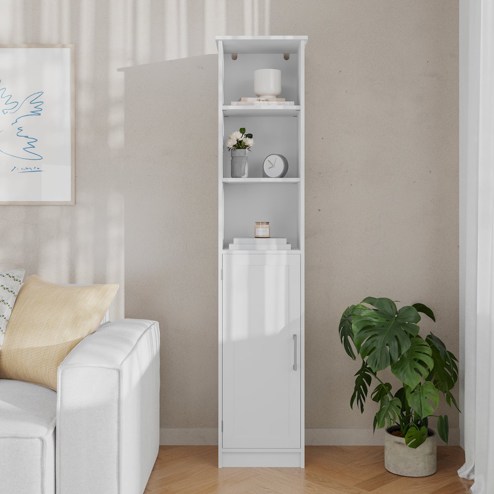 Modern Tall Linen Tower Storage Cabinet, White. Picture 7