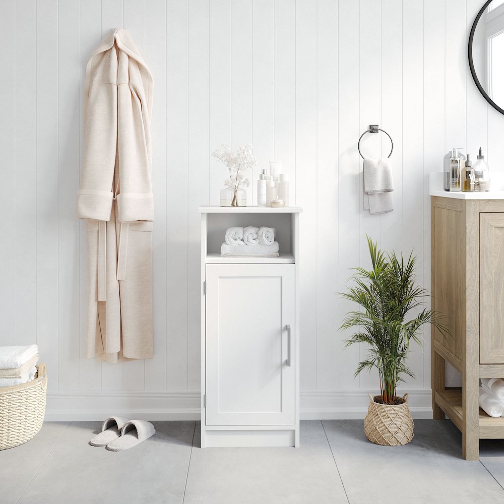 Modern Freestanding Bathroom Storage Cabinet Organizer, White. Picture 3