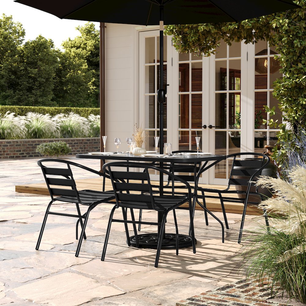 Commercial Grade Outdoor Patio Dining Set With Table and Four Chairs, Black. Picture 3