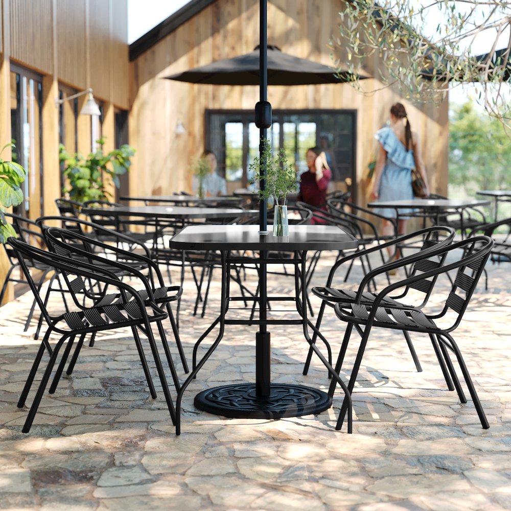 Commercial Grade Outdoor Patio Dining Set With Table and Four Chairs, Black. Picture 6