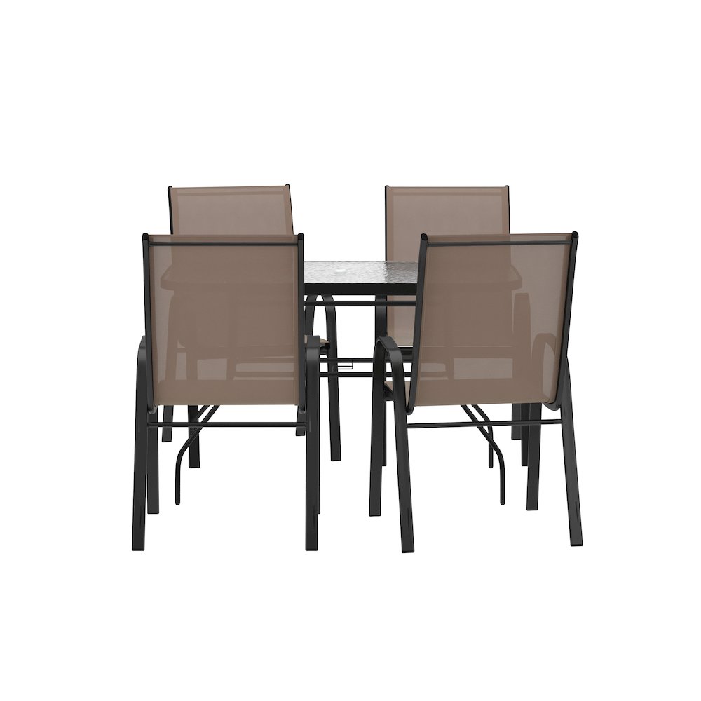 5 Piece Patio Dining Set with Patio Table with 4 Chairs, Brown. Picture 1
