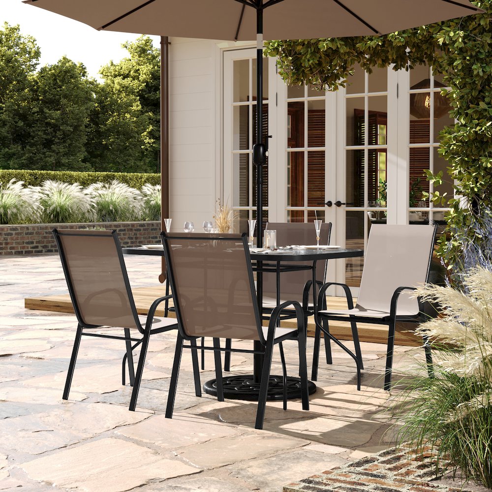 5 Piece Patio Dining Set with Patio Table with 4 Chairs, Brown. Picture 3