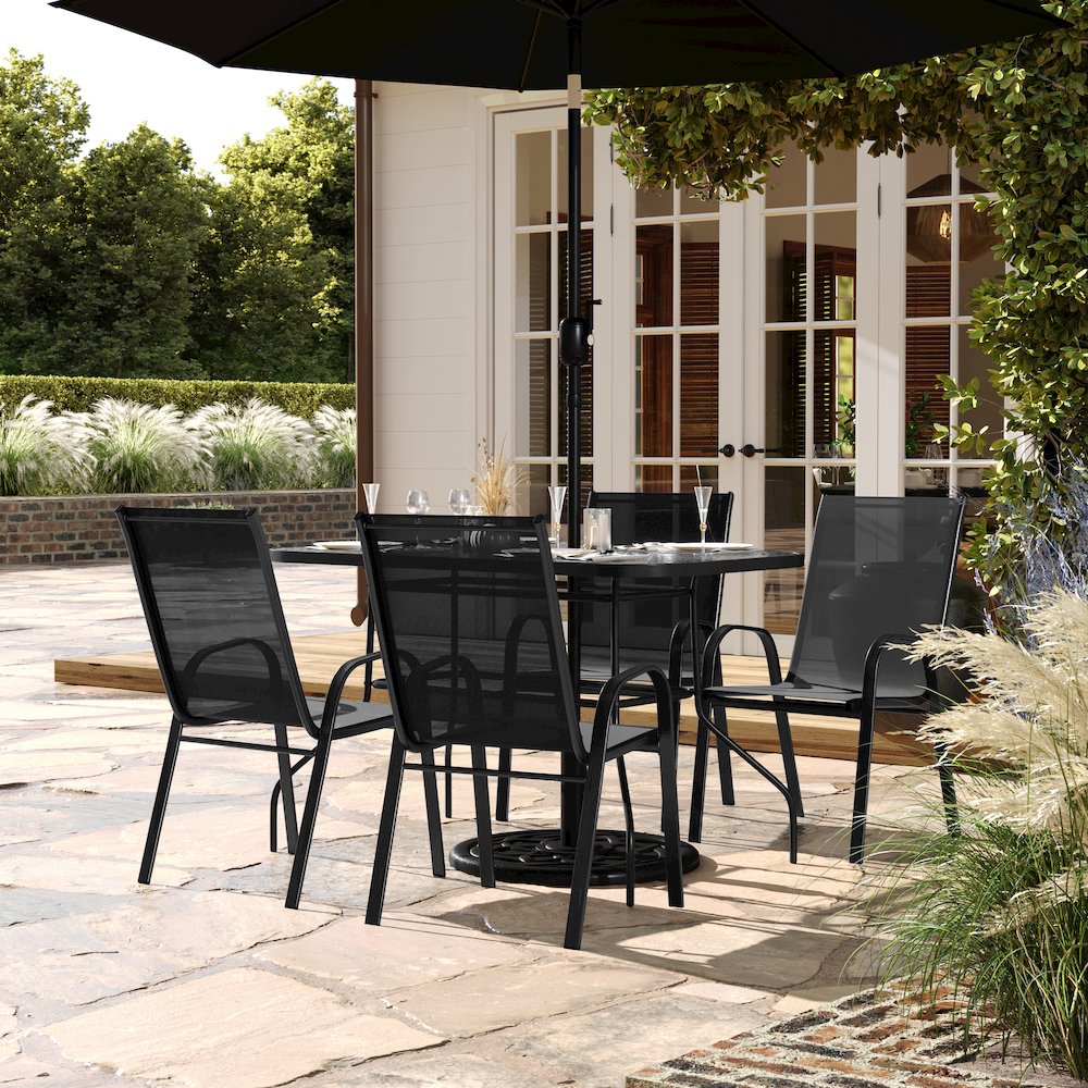 5 Piece Patio Dining Set with Patio Table with 4 Chairs, Black. Picture 3