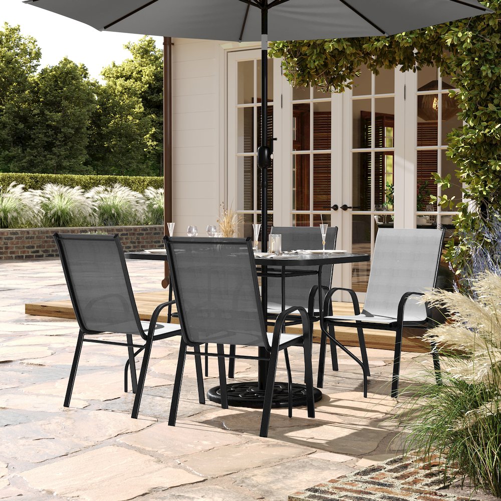 5 Piece Patio Dining Set with Patio Table with 4 Chairs, Gray. Picture 3